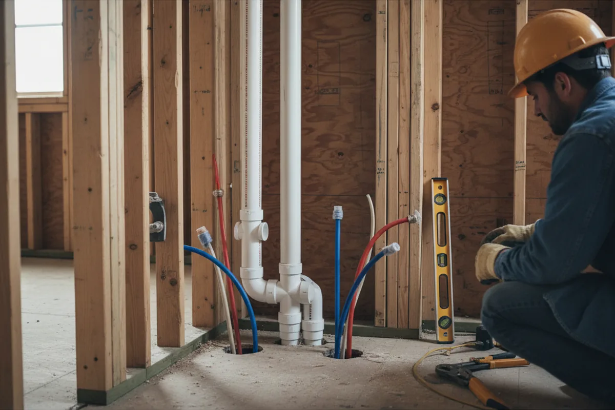Drain and supply rough-in during Sump Pump Repair in Lenox